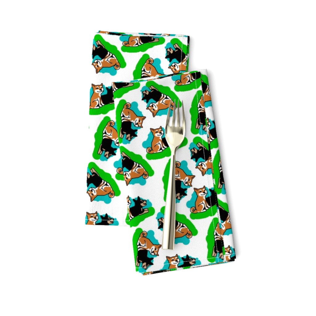 1950s Style Shiba Inu on Blue and Green