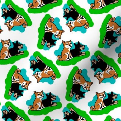 1950s Style Shiba Inu on Blue and Green