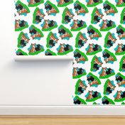 1950s Style Shiba Inu on Blue and Green