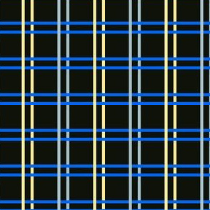 DRM2 - Open Weave Pinstripe Plaid in Blue, Yellow and Grey on Black