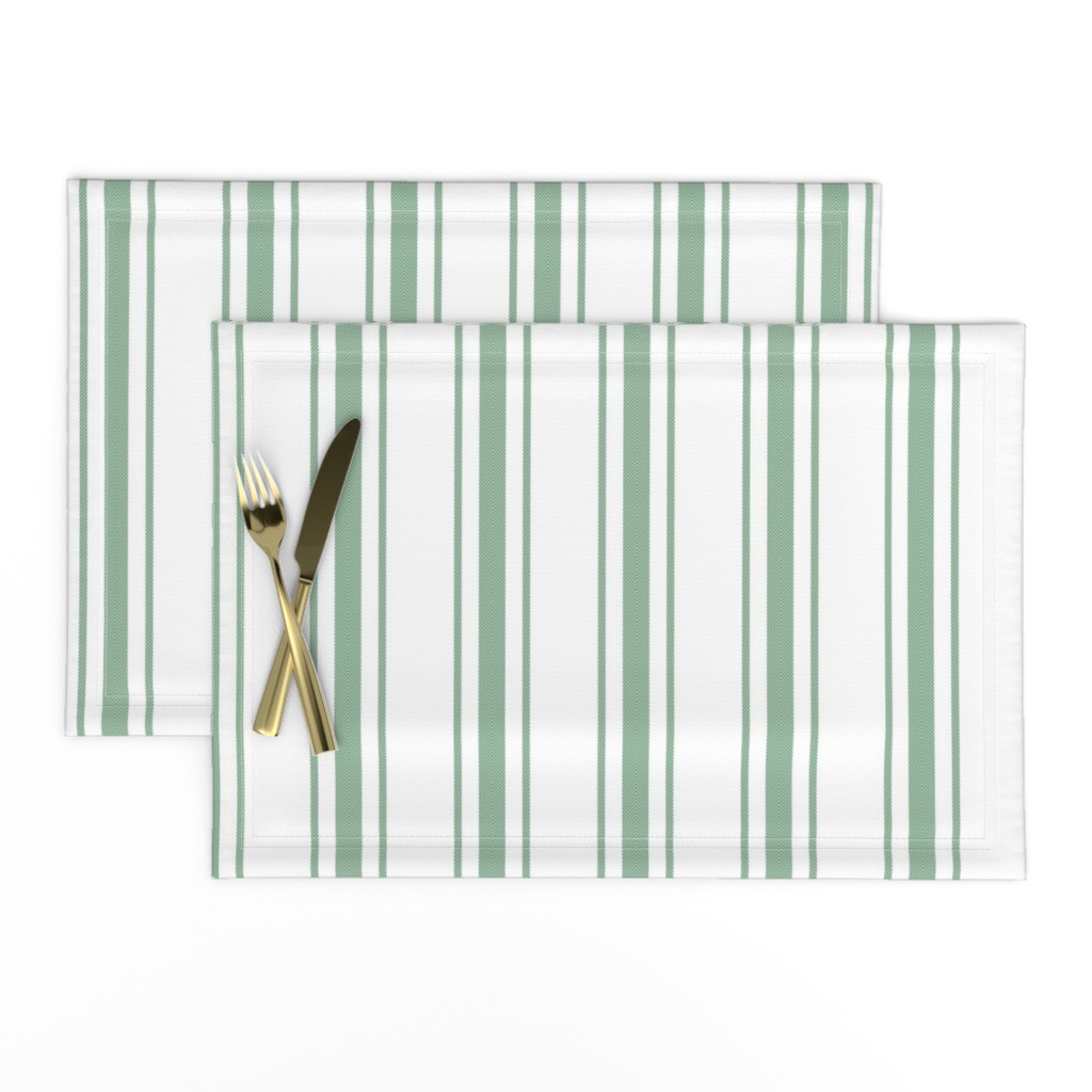 Mattress Ticking Wide Striped Pattern in Moss Green and White