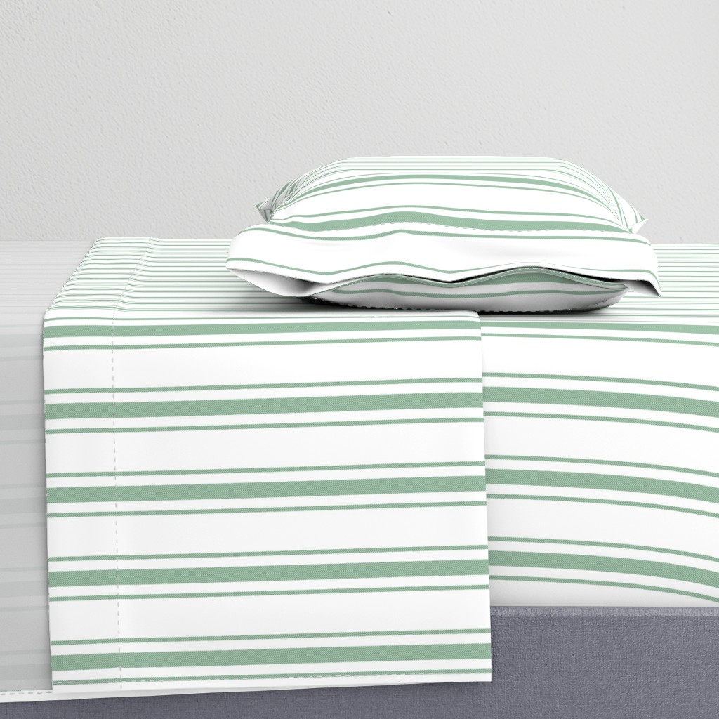 Mattress Ticking Wide Striped Pattern in Moss Green and White