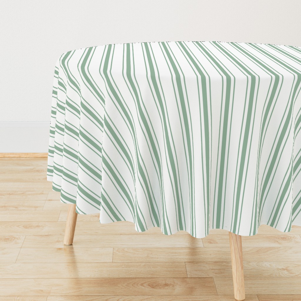 Mattress Ticking Wide Striped Pattern in Moss Green and White