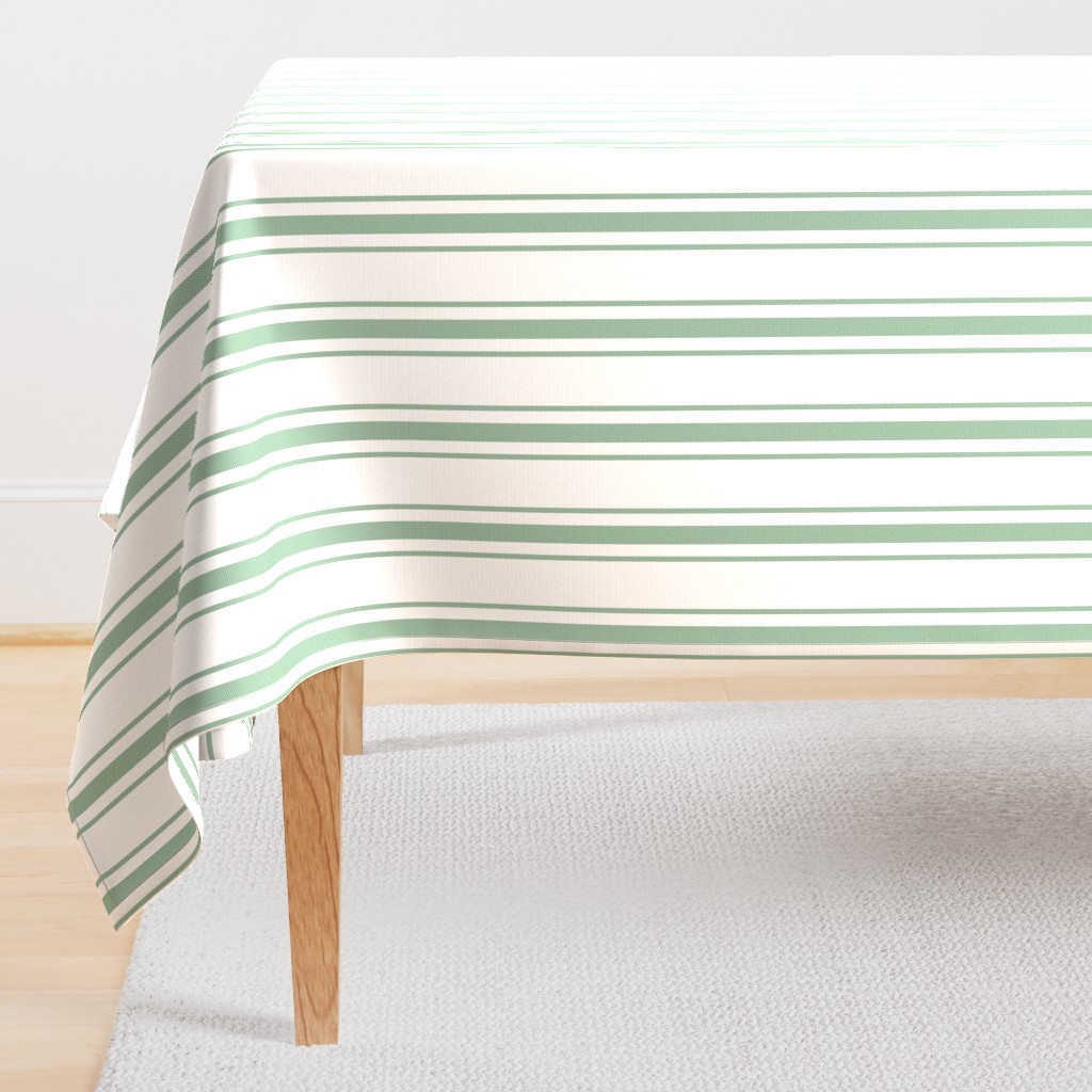 Mattress Ticking Wide Striped Pattern in Moss Green and White