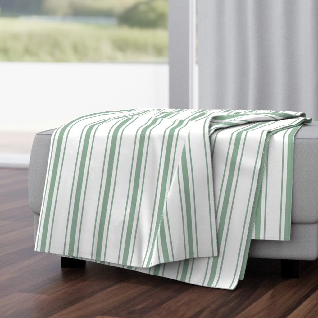 Mattress Ticking Wide Striped Pattern in Moss Green and White