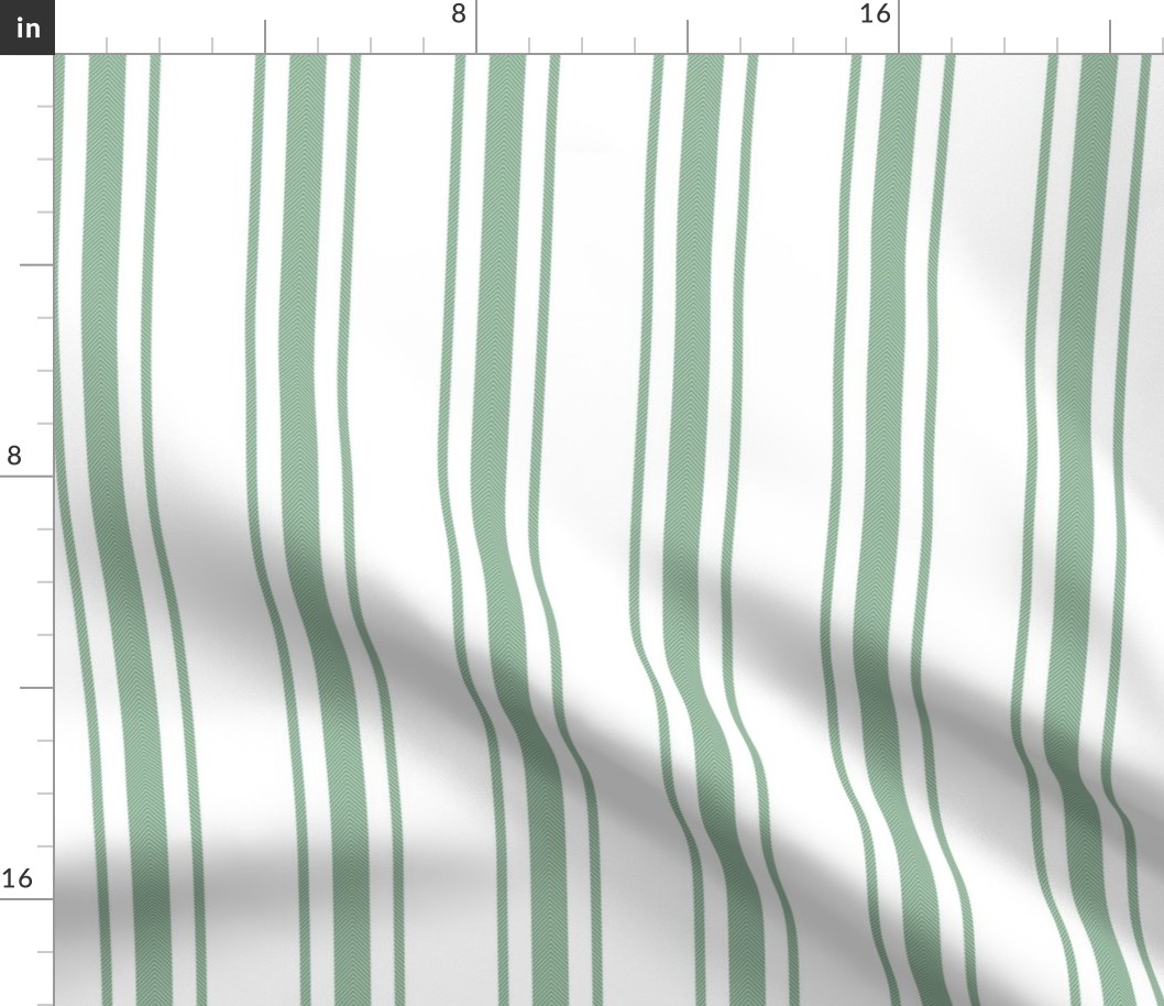 Mattress Ticking Wide Striped Pattern in Moss Green and White