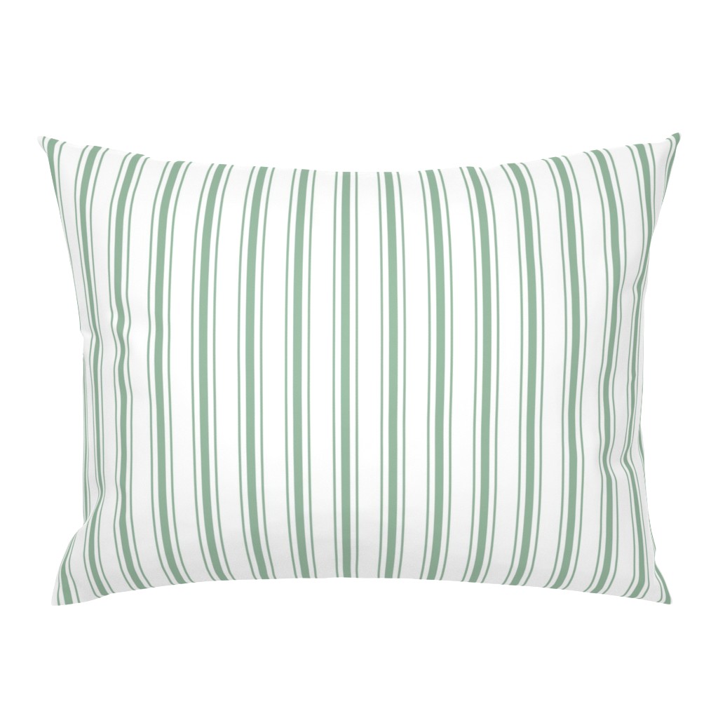 Mattress Ticking Narrow Striped Pattern in Moss Green and White