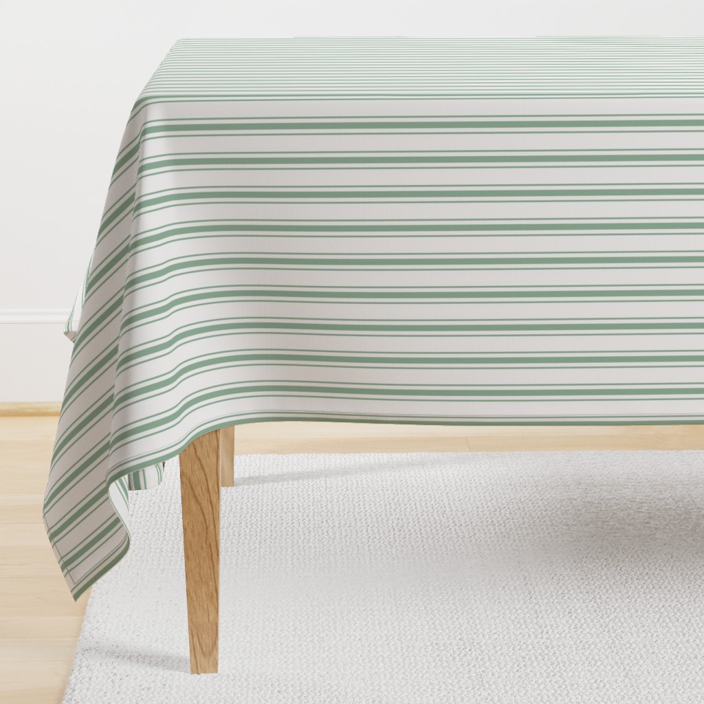 Mattress Ticking Narrow Striped Pattern in Moss Green and White