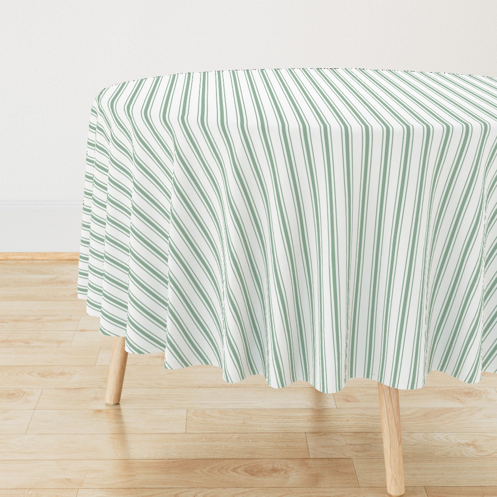 Mattress Ticking Narrow Striped Pattern in Moss Green and White