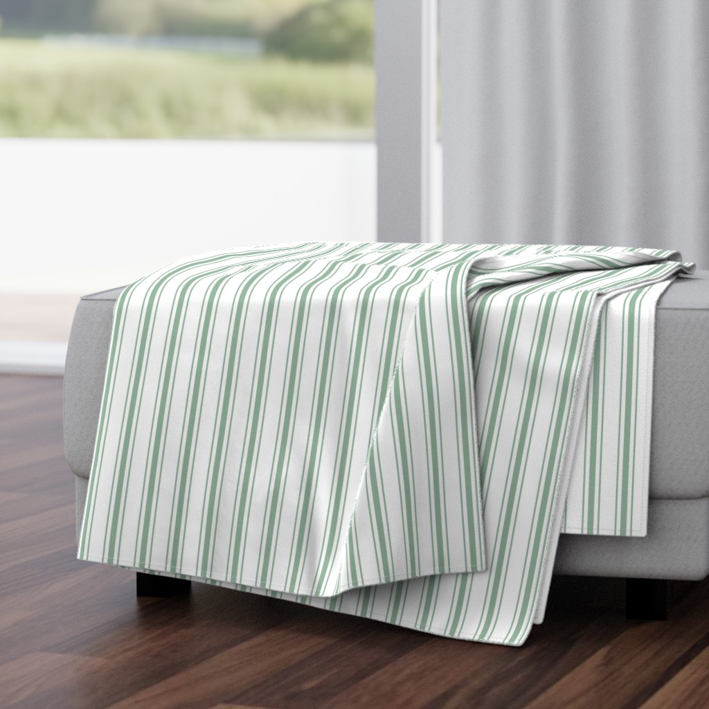 Mattress Ticking Narrow Striped Pattern in Moss Green and White