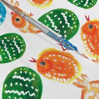 Watercolor easter pattern with eggs and chickens