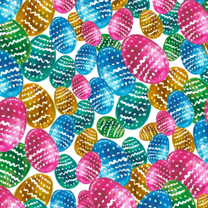 Colorful watercolor easter pattern with easter eggs.