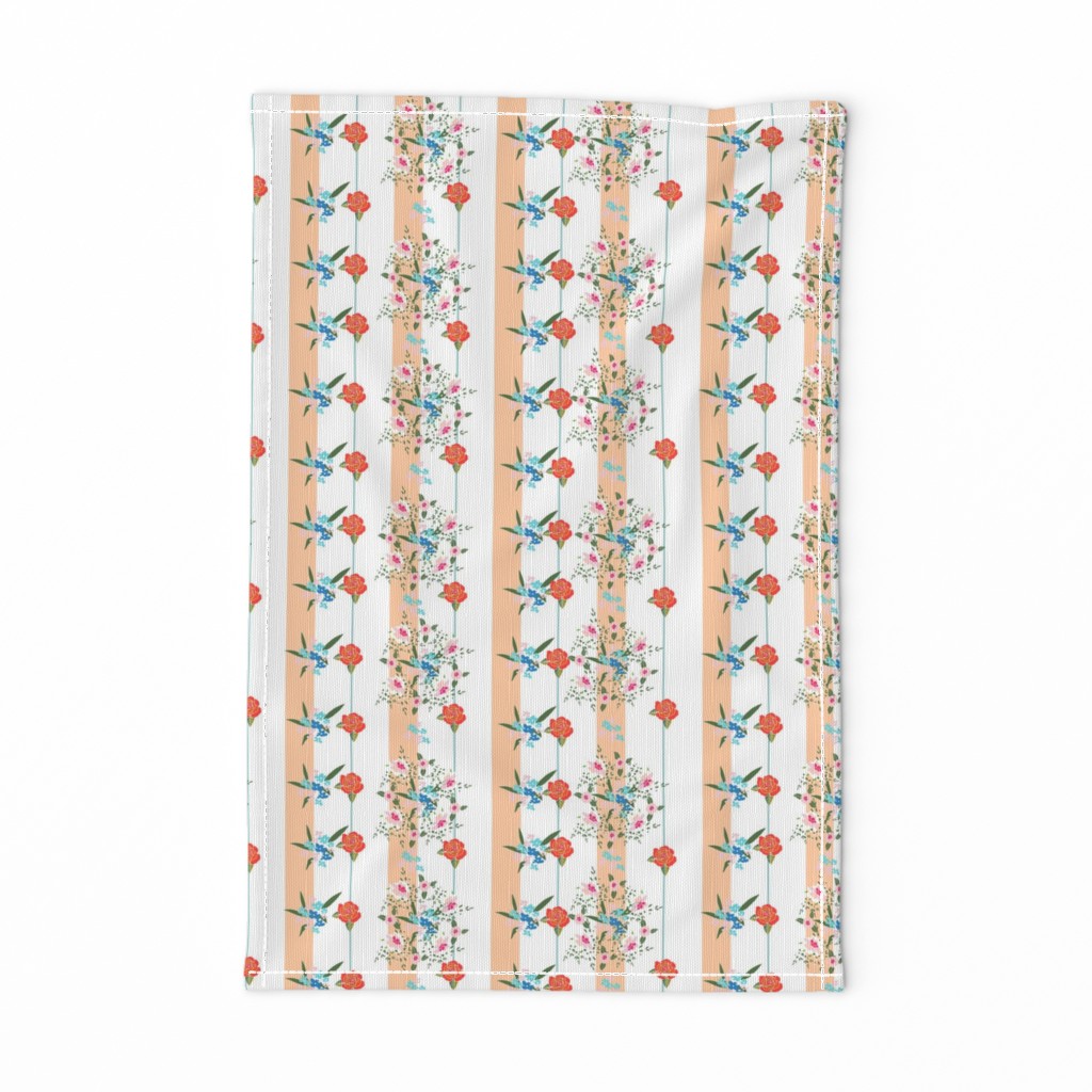 Floral pattern with roses, meadow flowers and vertical stripes