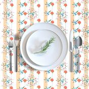 Floral pattern with roses, meadow flowers and vertical stripes