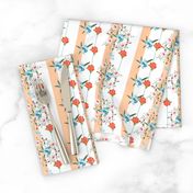 Floral pattern with roses, meadow flowers and vertical stripes