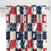 Woodland patchwork - red, navy, tan - arrows, moose, bear patchwork  (90)