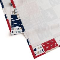 Woodland patchwork - red, navy, tan - arrows, moose, bear patchwork  (90)