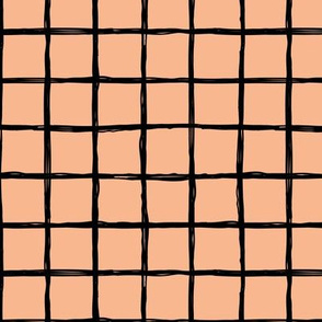 Abstract geometric minimal checkered check grid black stripe trend pattern mustard peach apricot