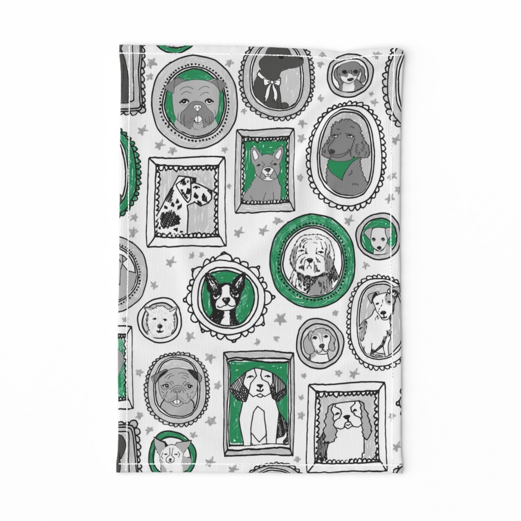 dog portraits - EXTRA LARGE PRINT cute fabrics for dog person mixed dog breeds kelly green 