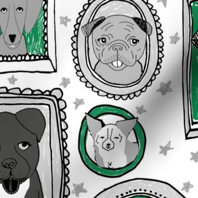 dog portraits - EXTRA LARGE PRINT cute fabrics for dog person mixed dog breeds kelly green 