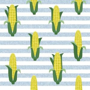 Corn vegetables vegan fabric summer foods stripe blue