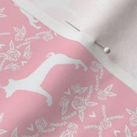 basenji floral silhouette dog breed fabric pink