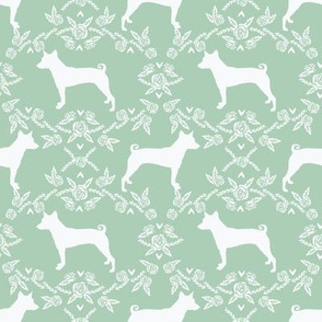 basenji floral silhouette dog breed fabric mint