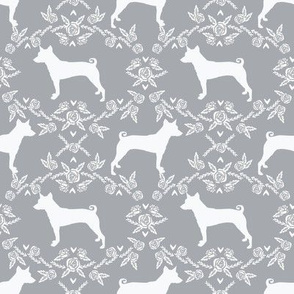 basenji floral silhouette dog breed fabric grey