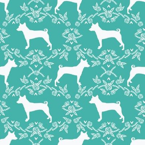 basenji floral silhouette dog breed fabric blue