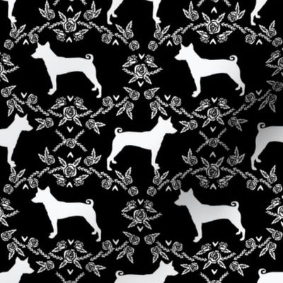 basenji floral silhouette dog breed fabric black and white