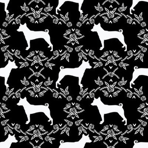 basenji floral silhouette dog breed fabric black and white