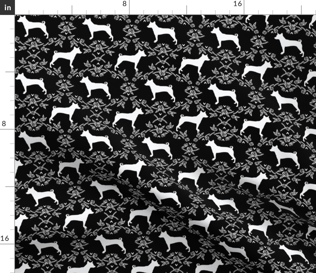 basenji floral silhouette dog breed fabric black and white