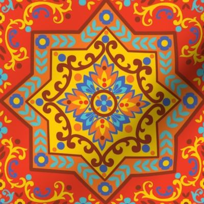 Orange and blue square tile