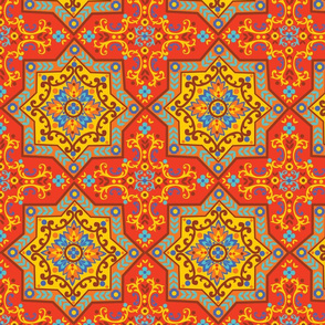 Orange and blue square tile