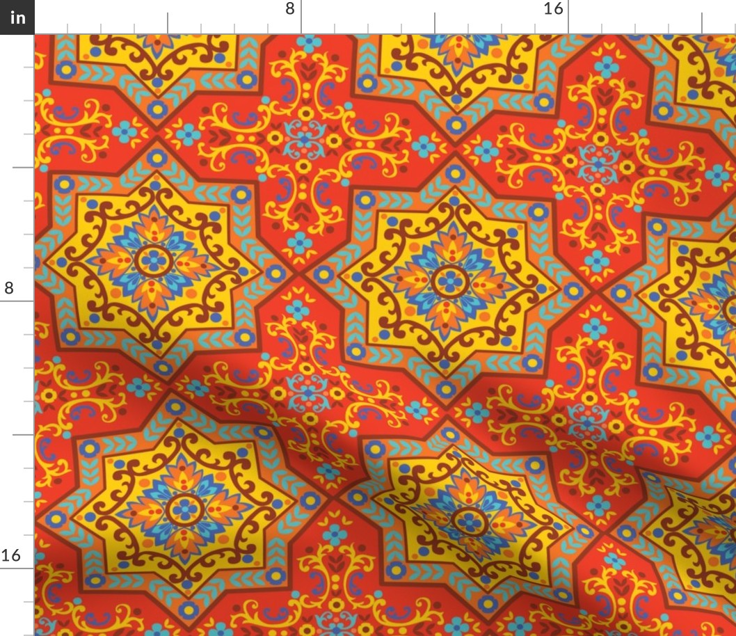 Orange and blue square tile