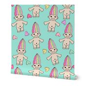 90s nostalgia fabric (small scale) // cute dolls toys pastel rainbows fabric hand-drawn cute design rainbow pastel