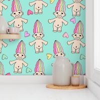 90s nostalgia fabric (small scale) // cute dolls toys pastel rainbows fabric hand-drawn cute design rainbow pastel