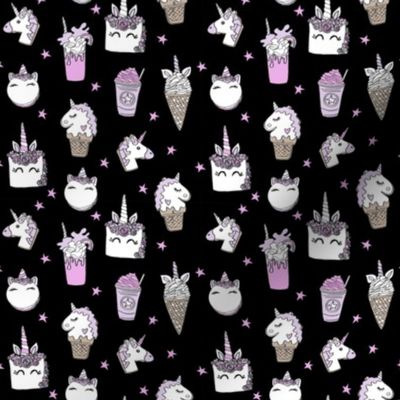 unicorn food (small scale) // ice cream cone unicorns cake cute kawaii rainbows fabric black