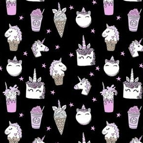 unicorn food (small scale) // ice cream cone unicorns cake cute kawaii rainbows fabric black