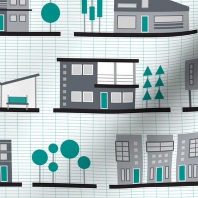 Modernist Neighborhood (Teal)