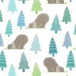 Beary Christmas - Woodland Winter Trees - Blue Green Teal Tree Design