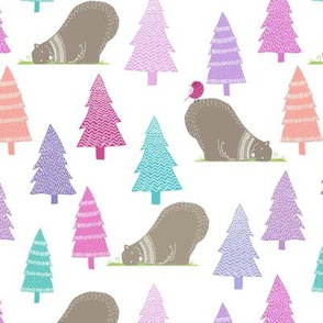 Beary Christmas - Woodland Winter Bear Trees - Pink Lavender Peach & Purple Tree Girls Design
