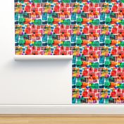 orange and teal watercolor squares