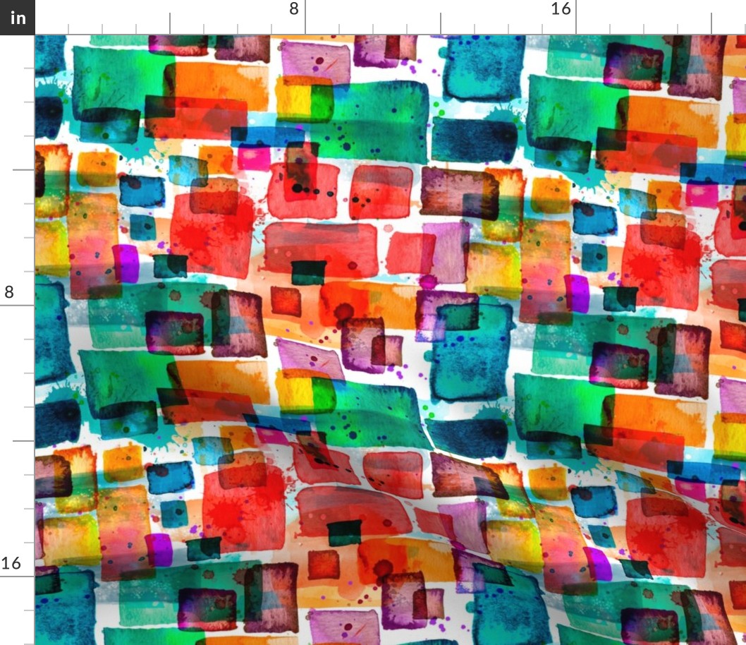 orange and teal watercolor squares