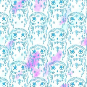 Watercolor Owls - Crystal Blue