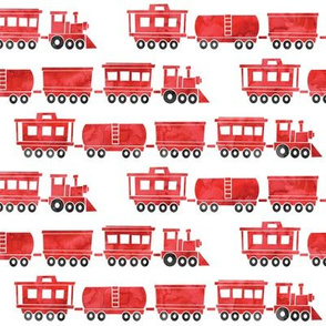 trains - red watercolor (w/ black)