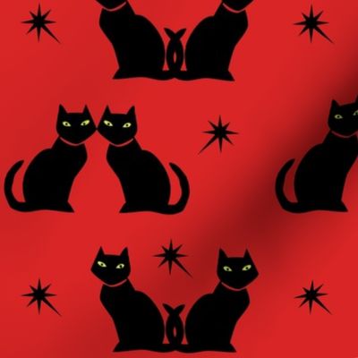Black cats on red, retro