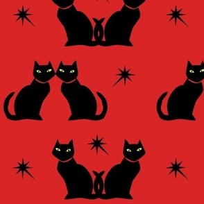 Black cats on red, retro