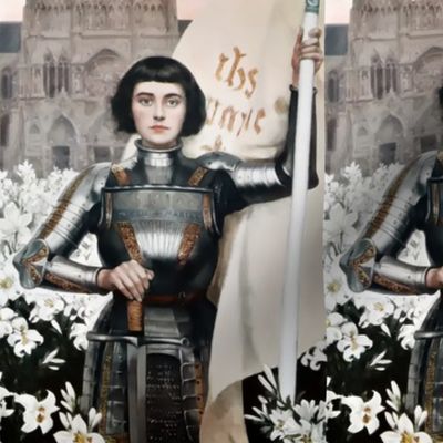 1 Joan of Arc Jeanne d'Arc The Maid of Orléans french france heroine woman lady warrior soldier lily lilies white flowers floral sword armor famous historical history knight fighter castles flags  medieval  flags banner 15th century saint middle ages  