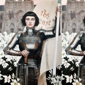 1 Joan of Arc Jeanne d'Arc The Maid of Orléans french france heroine woman lady warrior soldier lily lilies white flowers floral sword armor famous historical history knight fighter castles flags  medieval  flags banner 15th century saint middle ages  